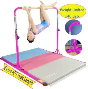FCfuncheer Expandable Gymnastics kip Training bar and Foldable Gymnastic mat